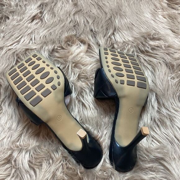 Square Open Toe Leather Mule Woven Slide Stiletto SlipOn Quilted Backless Sandal - Picture 5 of 14